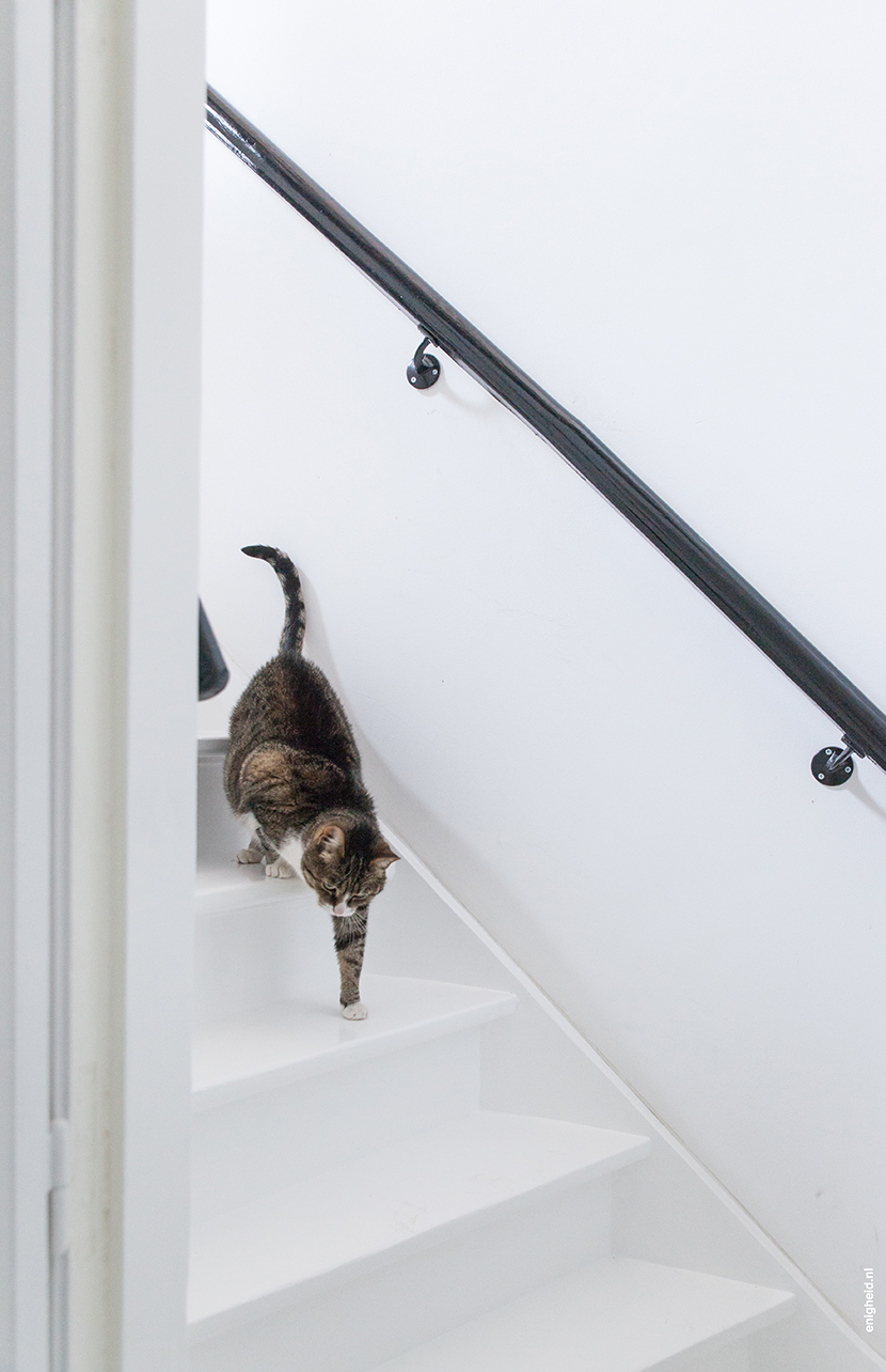 Hallway in the home of Iris Vank, with Aart Staartjes on the stairs | Enigheid