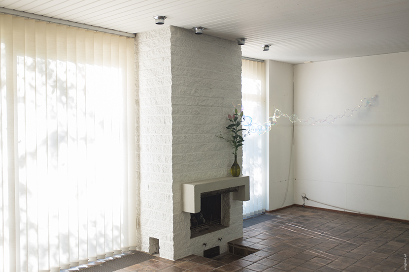 The living room with fireplace from the sixties, in our new 60ies home | house in the woods, Enigheid